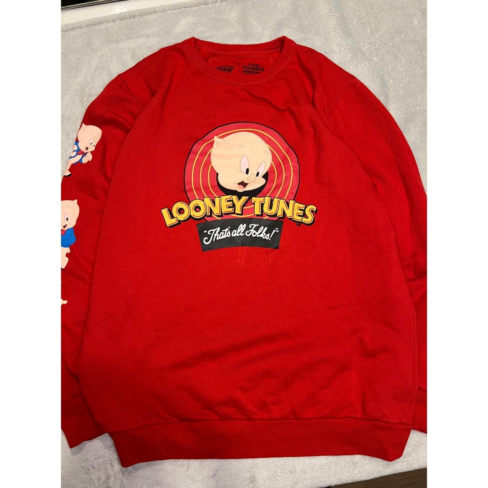 Pull&Bear Looney Tunes Porky Pig Graphic Sweatshirt Red XL